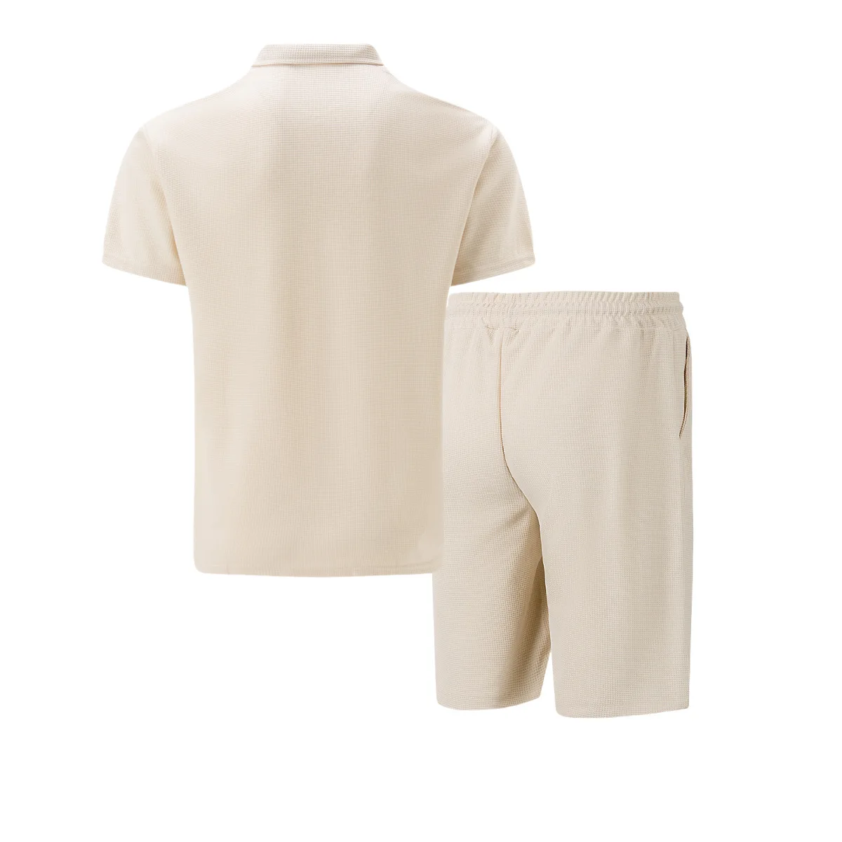 2025 Men Europe and the United States new summer Waffle solid color zip-up lapel short-sleeve suit shorts two sets thumbnail 5