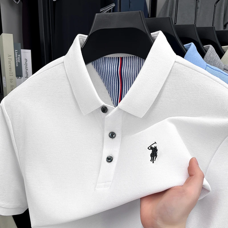 100% pure cotton high-end brand men's short sleeve polo shirt summer fashion original pony embroidery golf Paul  casual T-shirt thumbnail 2