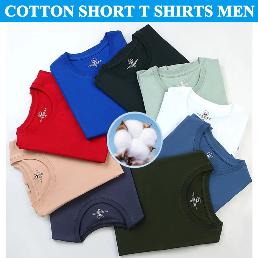 Cotton T Shirts Men Short Fashion 2026 O-Neck Slim T-Shirt Male Casual Solid Color Tee Shirt 18 Colors Plus Size M-6XL Wholesale thumbnail 6