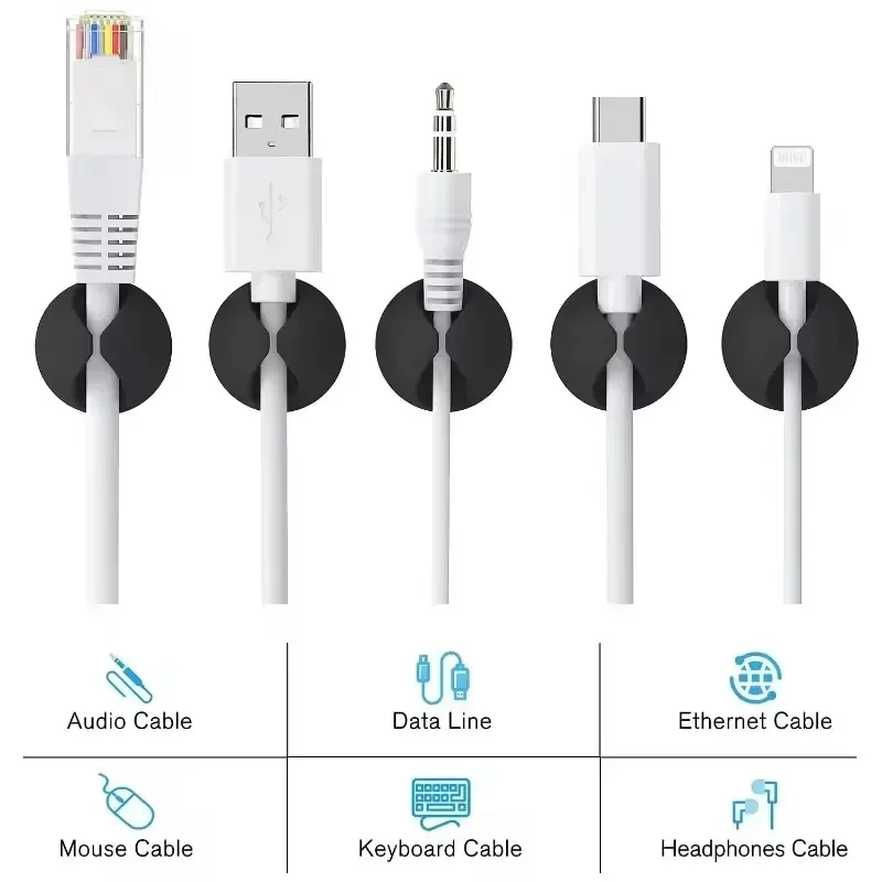 5/50Pcs Cable Clip Winder Organizer Round Charger Cord Clips Desk Tidy Management Wire Adhesive Holder Clamp in Home Office Car thumbnail 4