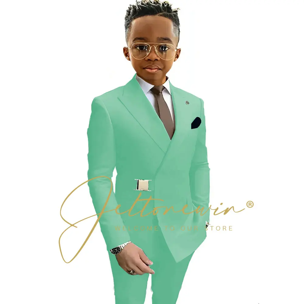 Boys Suit Fashion Wedding Tuxedos 2-piece Set Pointed Collar Jacket Double Breasted Blazer Pants for Party thumbnail 5