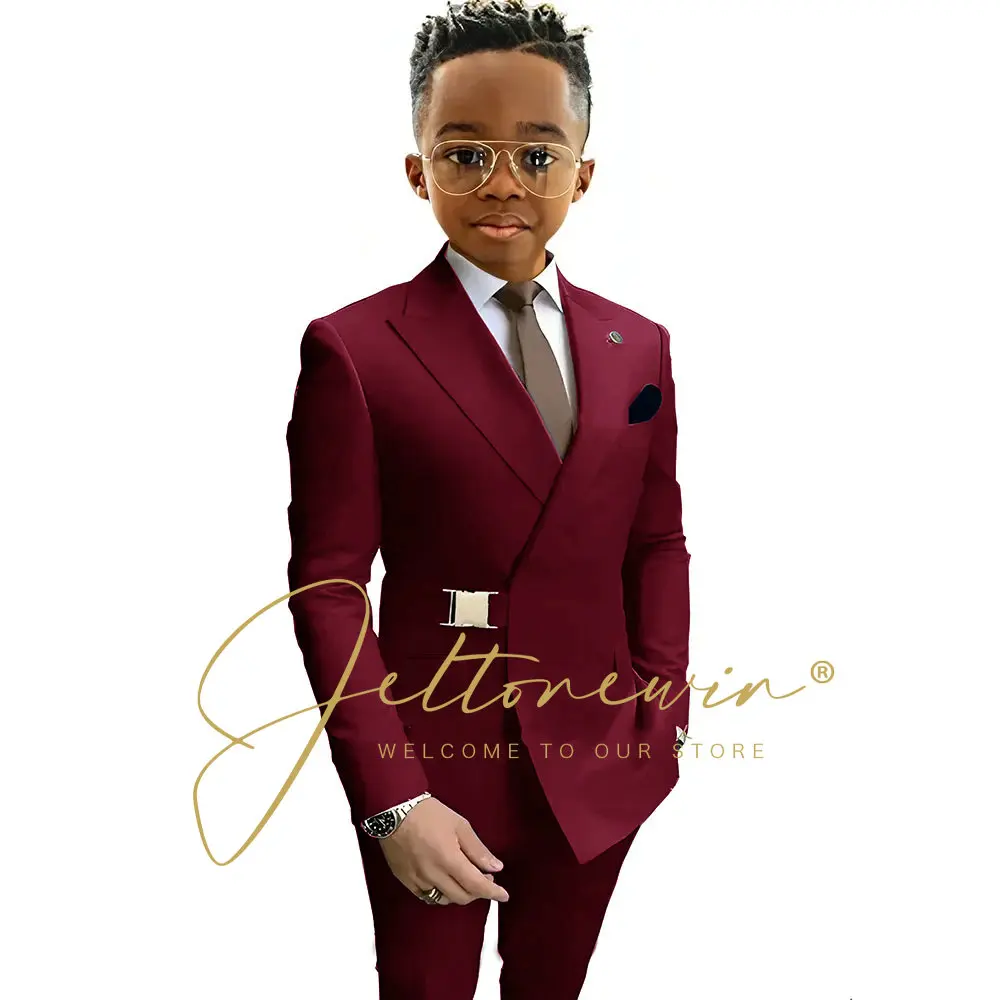 Boys Suit Fashion Wedding Tuxedos 2-piece Set Pointed Collar Jacket Double Breasted Blazer Pants for Party thumbnail 3