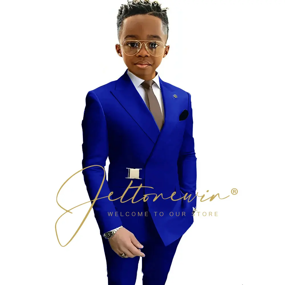 Boys Suit Fashion Wedding Tuxedos 2-piece Set Pointed Collar Jacket Double Breasted Blazer Pants for Party thumbnail 4
