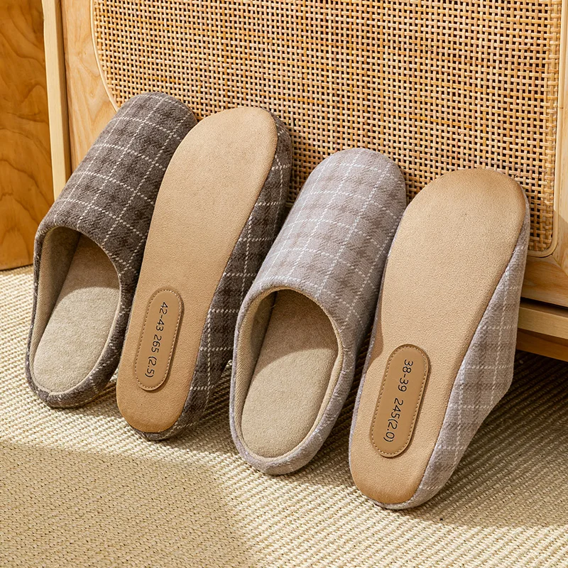 Men's Spring And Autumn Home Mute Slippers Plaid Design Bedroom Wood Floor Comfortable Soft Bottom Non-slip Mute Couple Style thumbnail 3