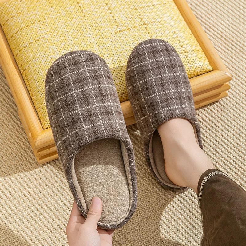 Men's Spring And Autumn Home Mute Slippers Plaid Design Bedroom Wood Floor Comfortable Soft Bottom Non-slip Mute Couple Style thumbnail 6