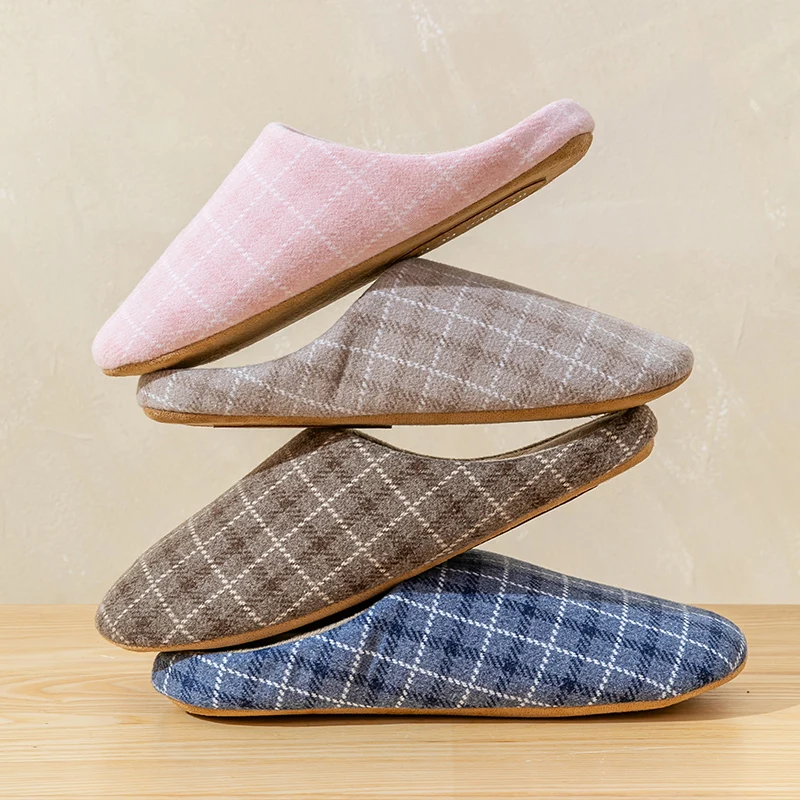 Men's Spring And Autumn Home Mute Slippers Plaid Design Bedroom Wood Floor Comfortable Soft Bottom Non-slip Mute Couple Style thumbnail 4