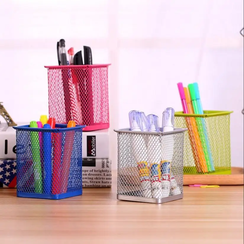 1Pcs New Pencil Holder Office Desk Metal Mesh Square Pen Pot Cup Case Container Organiser Durable Pencil Case thumbnail 3