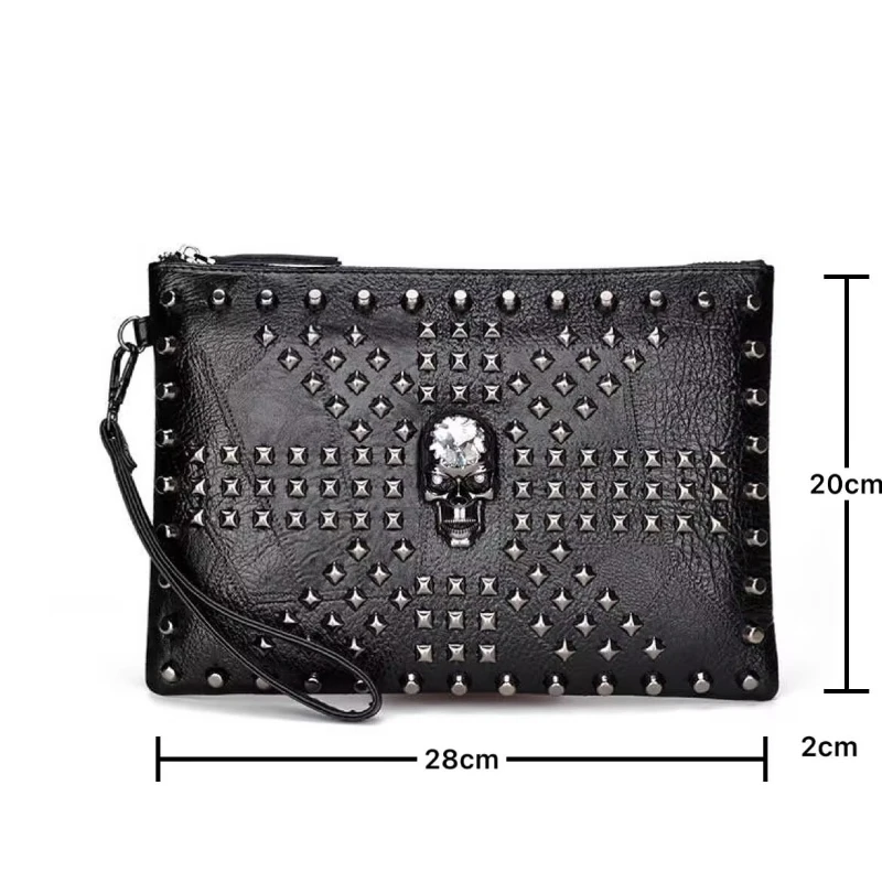 Men's Envelope Handbag Wallet Personalized Punk Style Rivet Shoulder Messenger Bag Black Fashion Portable Lightweight Handbag thumbnail 6