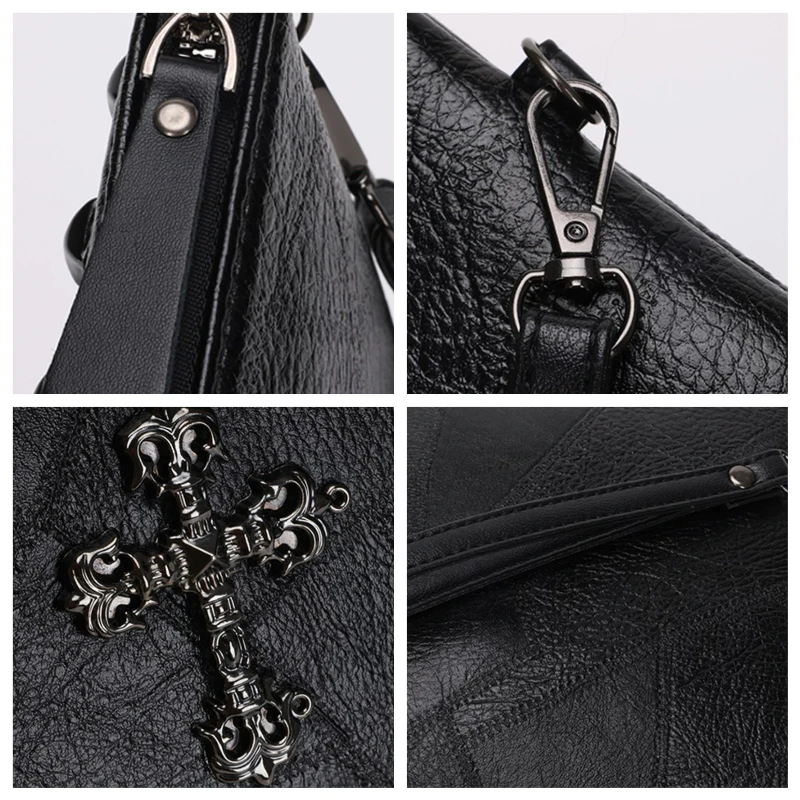 Men's Envelope Handbag Wallet Personalized Punk Style Rivet Shoulder Messenger Bag Black Fashion Portable Lightweight Handbag thumbnail 5