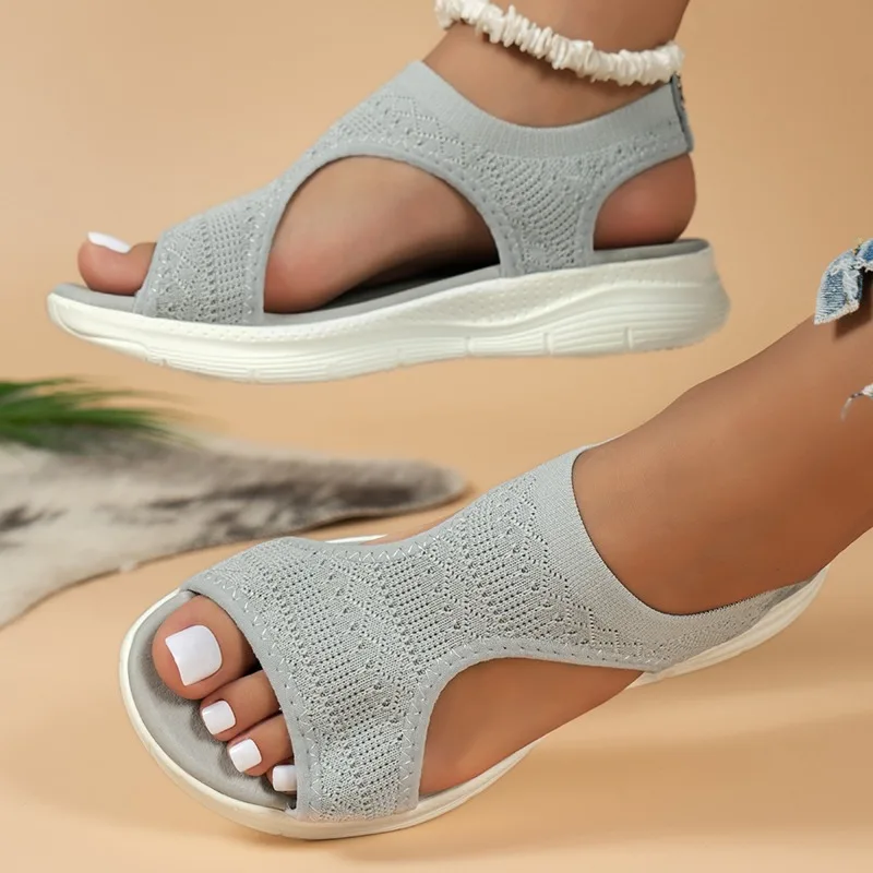 Women's Shoes 2025 Summer Comfortable Casual Sports Sandals Women's Beach Wedge Sandals Women's Mesh Knitted Roman Sandals thumbnail 2