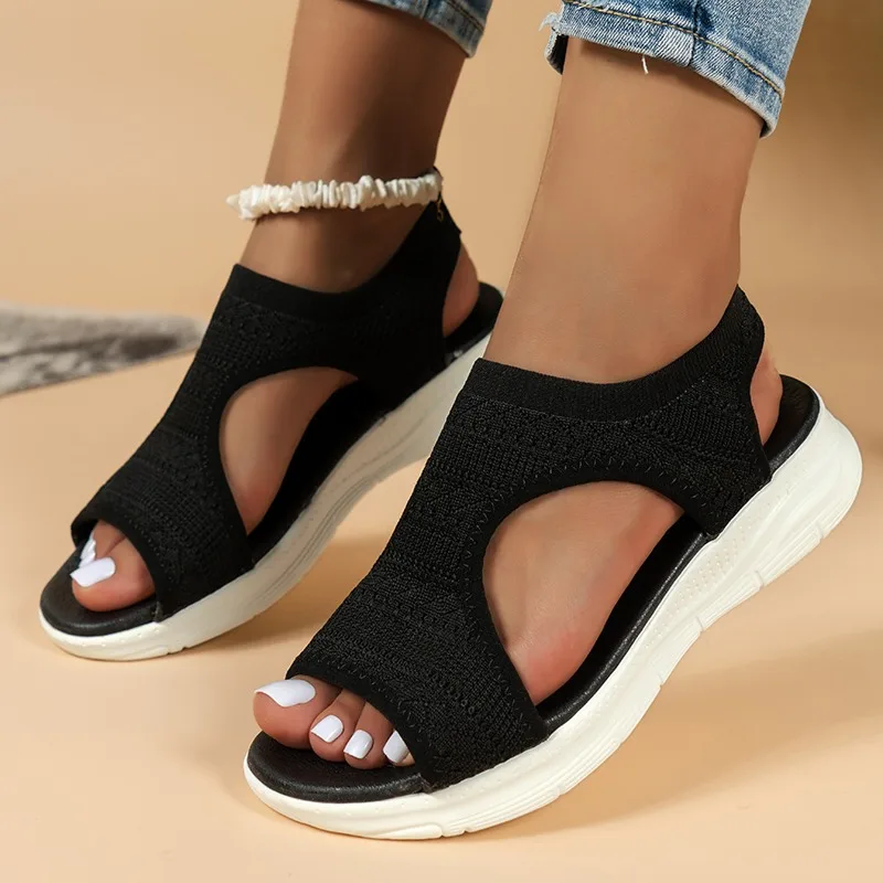 Women's Shoes 2025 Summer Comfortable Casual Sports Sandals Women's Beach Wedge Sandals Women's Mesh Knitted Roman Sandals thumbnail 4