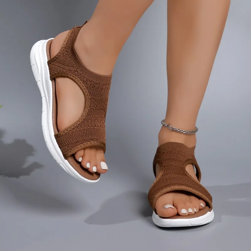 Women's Shoes 2025 Summer Comfortable Casual Sports Sandals Women's Beach Wedge Sandals Women's Mesh Knitted Roman Sandals thumbnail 5