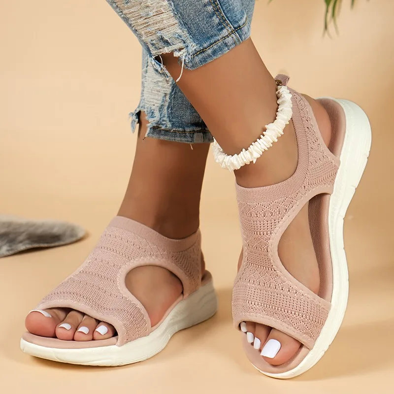 Women's Shoes 2025 Summer Comfortable Casual Sports Sandals Women's Beach Wedge Sandals Women's Mesh Knitted Roman Sandals thumbnail 6