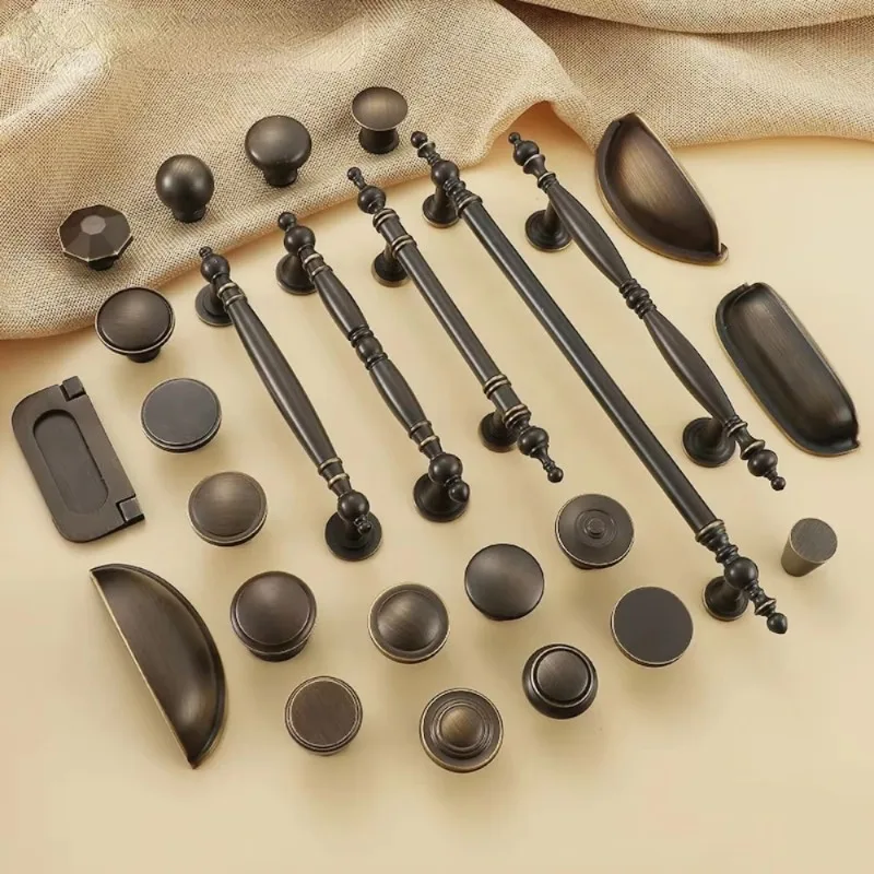 European Vintage Brass Furniture Handles Coffee Handles for Wardrobe and Drawer Luxury  Kitchen Cabinet Handles Dresser thumbnail 5