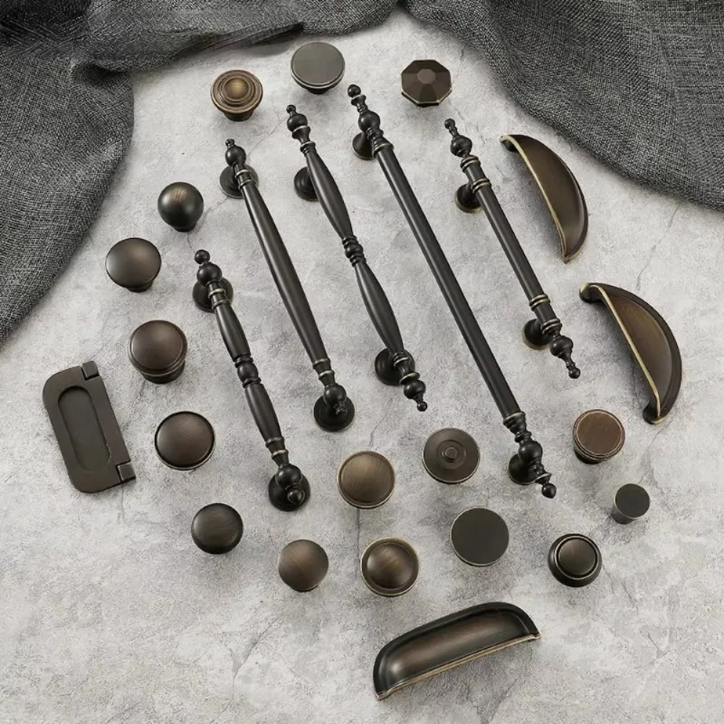 European Vintage Brass Furniture Handles Coffee Handles for Wardrobe and Drawer Luxury  Kitchen Cabinet Handles Dresser thumbnail 3