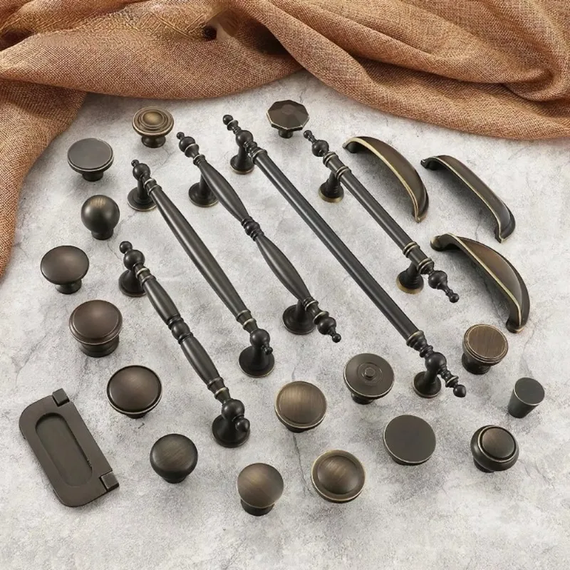 European Vintage Brass Furniture Handles Coffee Handles for Wardrobe and Drawer Luxury  Kitchen Cabinet Handles Dresser thumbnail 4
