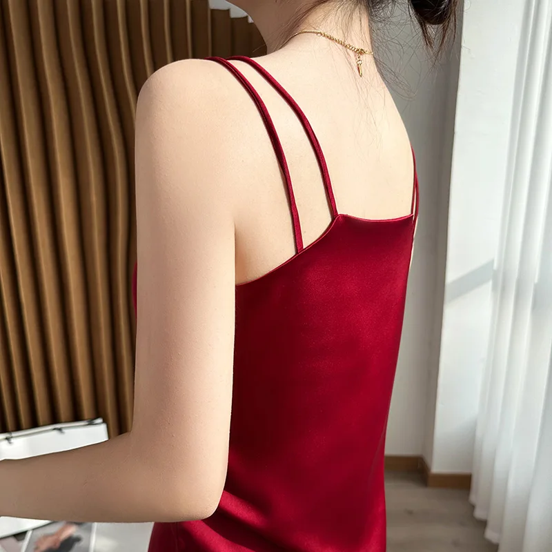 Silk Satin Women Double Shoulder Camisole Tank Top V-neck Sleeveless Top T-shirt Elegant Crop Top Solid Casual Basic 2025 Summer thumbnail 2