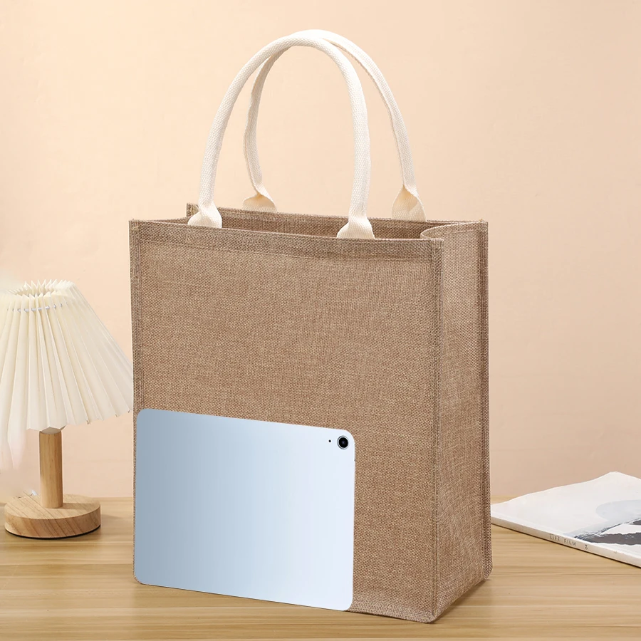 Simple solid color men's tote bag imitation linen large capacity handbag daily student outdoor work storage bag thumbnail 5