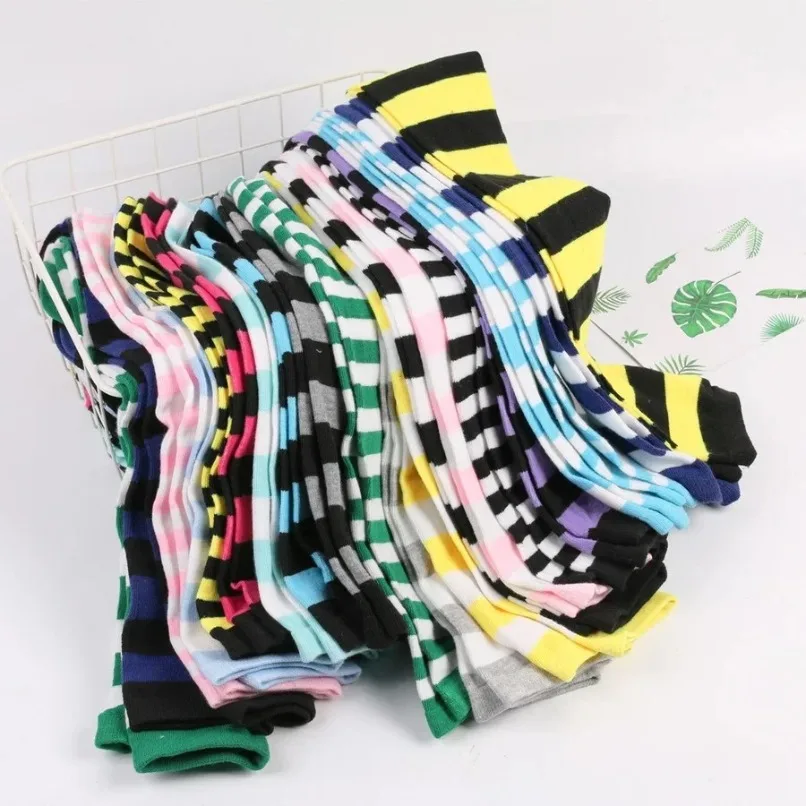 Thigh High Stockings Womens Striped Ladies Girls Black White pink Long Over Above Knee Socks femboy Cosplay Lolita Harajuku Y2k thumbnail 4