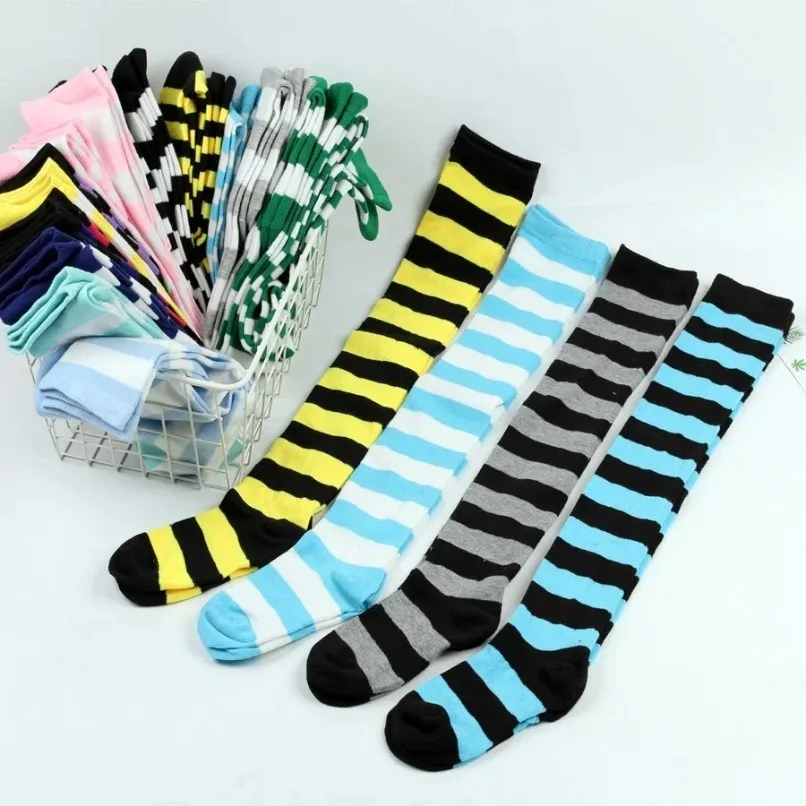 Thigh High Stockings Womens Striped Ladies Girls Black White pink Long Over Above Knee Socks femboy Cosplay Lolita Harajuku Y2k thumbnail 5