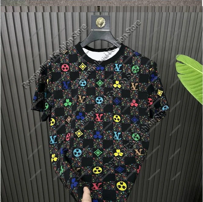 European Full-printed T-shirt Summer Fashion Letter Short Men's 2025 New T-shirt Versatile Half-sleeved Crew Neck Top Motorcycle