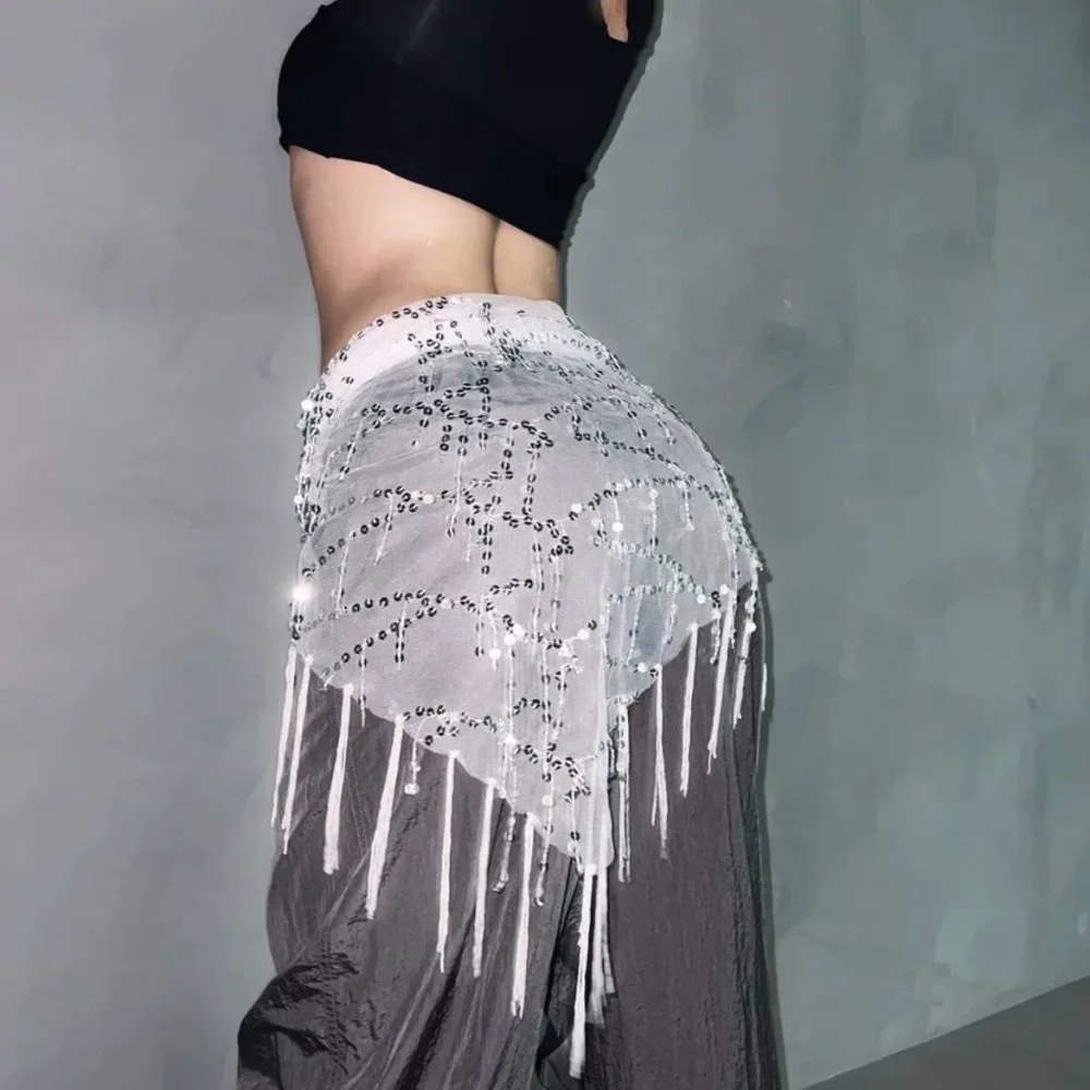 Fashion Sequins Belly Dance Belt Jazz Dance Tassels Dancer Skirt Show Costumes Street Dance Waist Chain for Women thumbnail 2