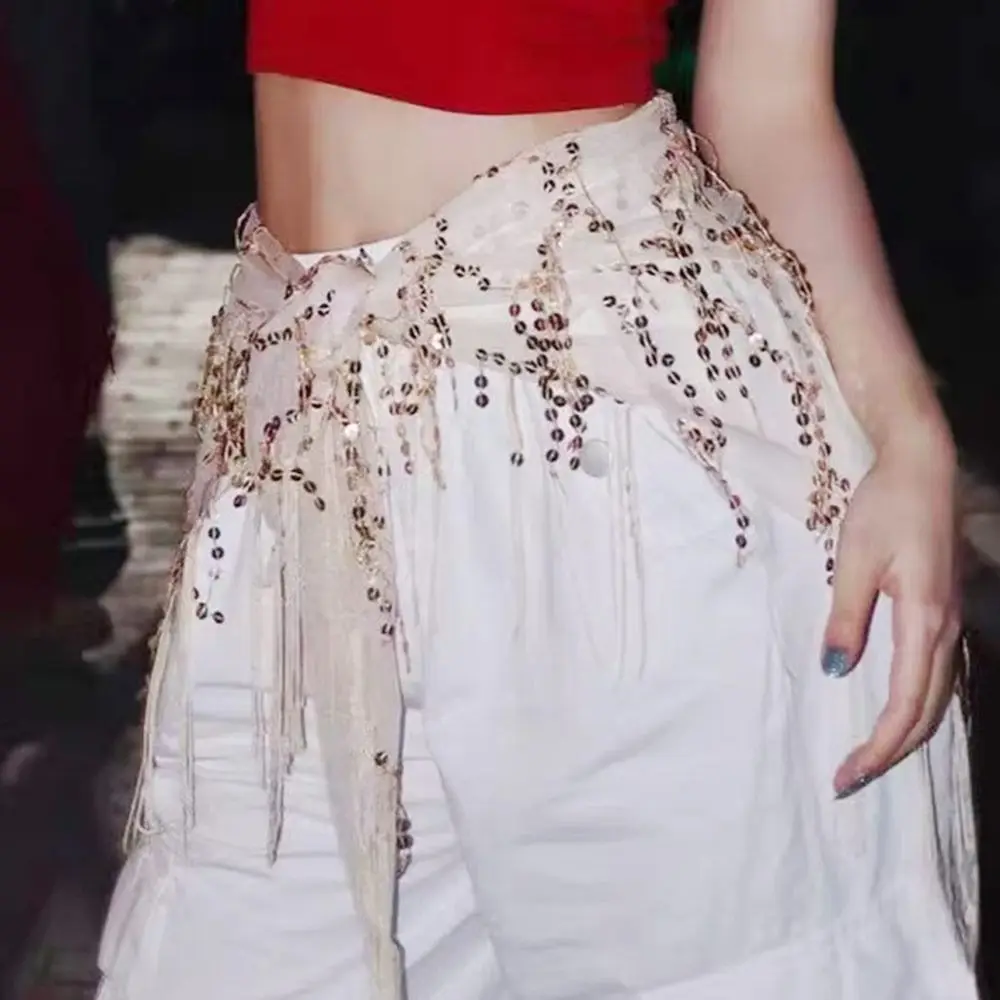 Fashion Sequins Belly Dance Belt Jazz Dance Tassels Dancer Skirt Show Costumes Street Dance Waist Chain for Women thumbnail 3