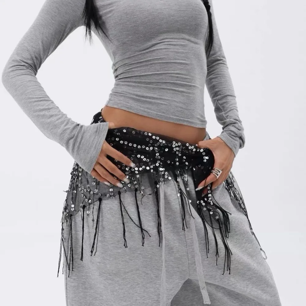 Fashion Sequins Belly Dance Belt Jazz Dance Tassels Dancer Skirt Show Costumes Street Dance Waist Chain for Women thumbnail 5