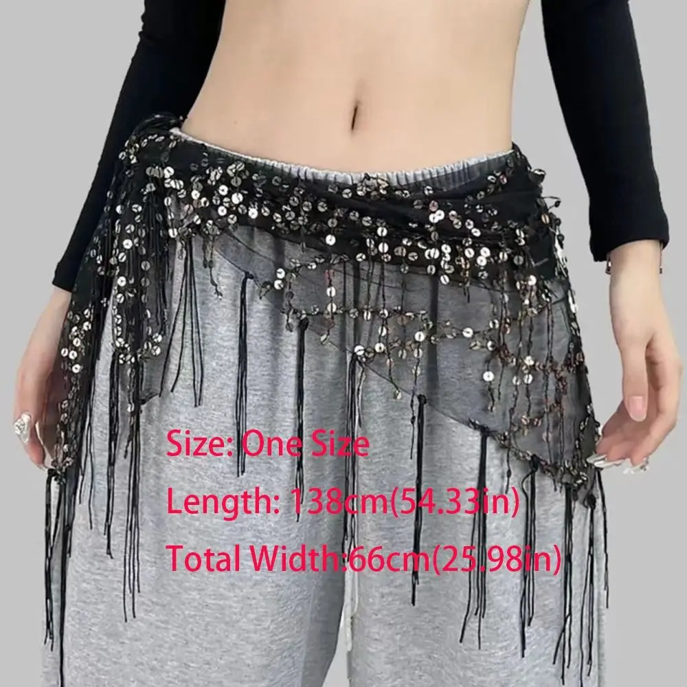 Fashion Sequins Belly Dance Belt Jazz Dance Tassels Dancer Skirt Show Costumes Street Dance Waist Chain for Women thumbnail 6
