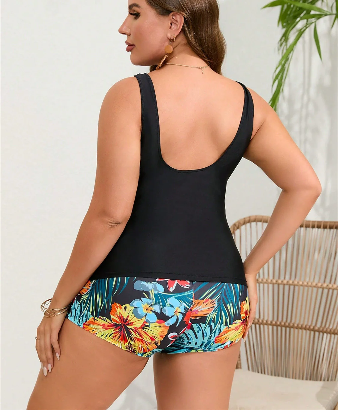 2025 Womens Plus Size Swimwears Two Piece Tankini Swimsuit Chubby Woman Bathing Suits Printed Beach Set thumbnail 4