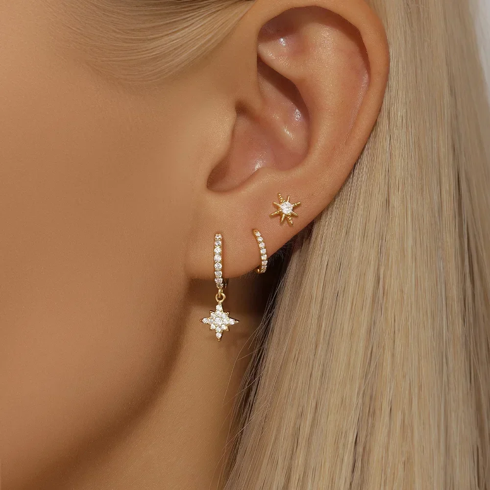 3 Piece Fashion Stainless Steel Round Star Drop Earrings Set for Women 18K Gold Plated Dangle Earring Punk Unisex Rock Jewelry thumbnail 5
