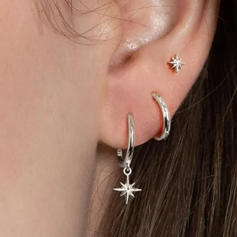 3 Piece Fashion Stainless Steel Round Star Drop Earrings Set for Women 18K Gold Plated Dangle Earring Punk Unisex Rock Jewelry thumbnail 2