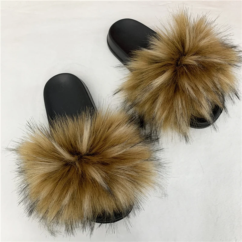 Ladies Fluffy Slippers Summer Women Faux Fur Soft Slides Stylish Open Toe Sandals Outdoor Indoor Furry Comfortable Beach Shoes thumbnail 5