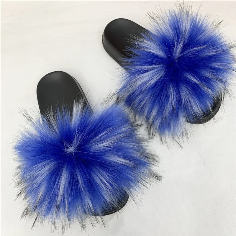 Ladies Fluffy Slippers Summer Women Faux Fur Soft Slides Stylish Open Toe Sandals Outdoor Indoor Furry Comfortable Beach Shoes thumbnail 2