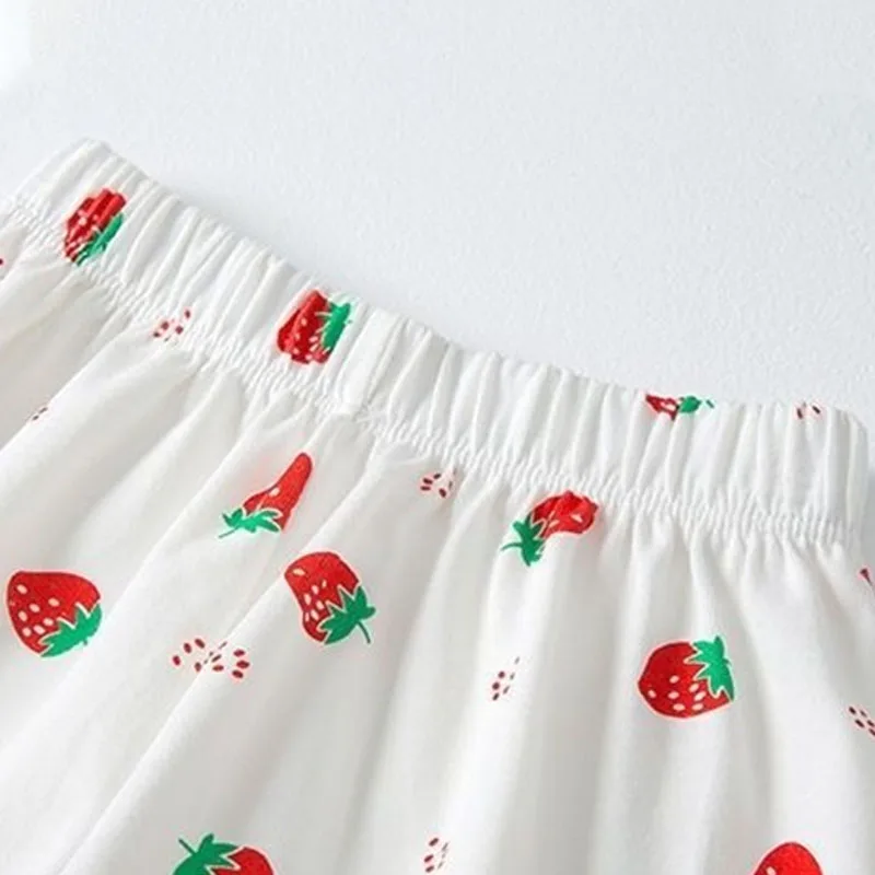 Girls Summer Pajama Set Strawberry Print Shorts Pink Peaches Tee Baby Cool Comfort Homewears Soft Breathable Sleepsuits for Play thumbnail 4