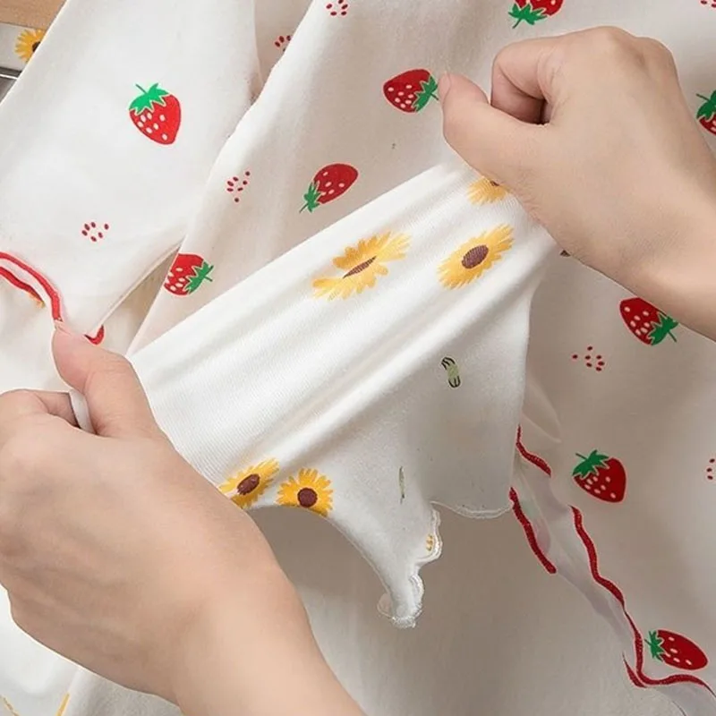 Girls Summer Pajama Set Strawberry Print Shorts Pink Peaches Tee Baby Cool Comfort Homewears Soft Breathable Sleepsuits for Play thumbnail 6