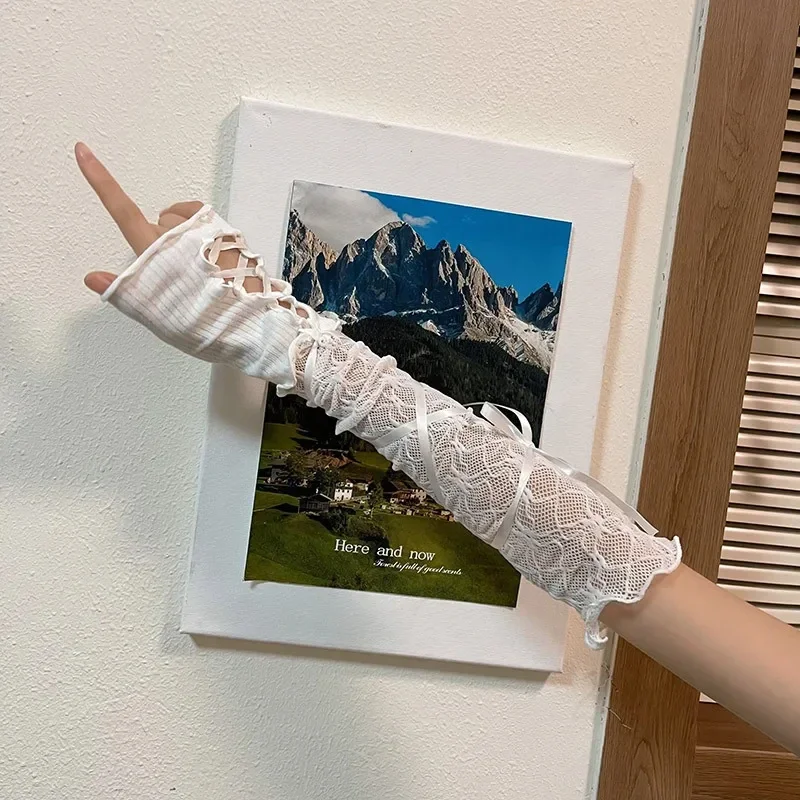 Women Lolita Jk Lace Fingerless Gloves Black Gothic DIY Strapping Sunscreen Sleeve Clothing Accessories Elastic Mesh Punk Gloves thumbnail 5