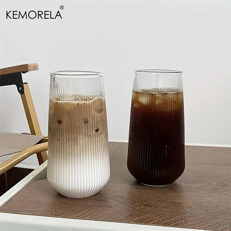KEMORELA 4/6pcs Vertical Striped Glass Heat-Resistant Glass Water Cup Milk Juice Cup Iced Coffee Summer and Winter Drinking Ware thumbnail 3