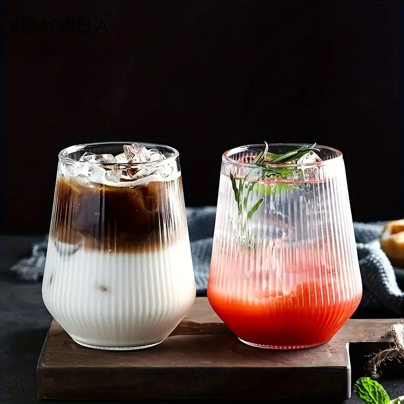 KEMORELA 4/6pcs Vertical Striped Glass Heat-Resistant Glass Water Cup Milk Juice Cup Iced Coffee Summer and Winter Drinking Ware thumbnail 2