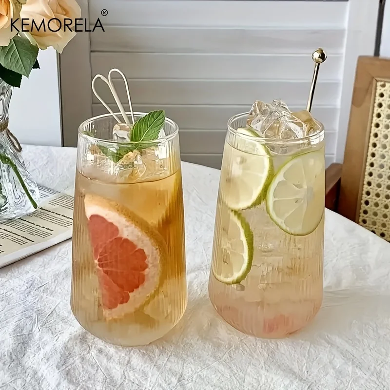 KEMORELA 4/6pcs Vertical Striped Glass Heat-Resistant Glass Water Cup Milk Juice Cup Iced Coffee Summer and Winter Drinking Ware thumbnail 5