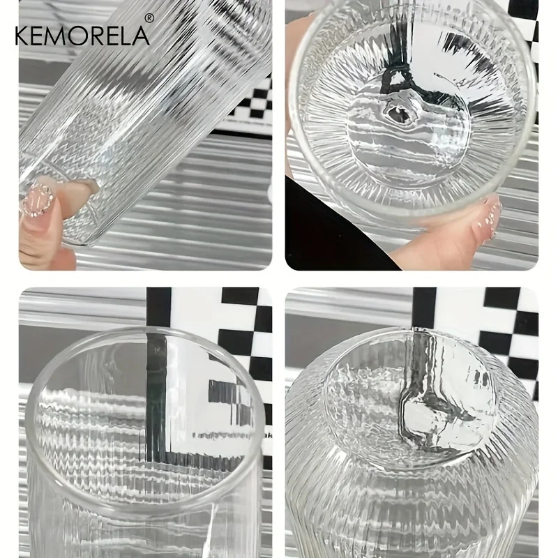 KEMORELA 4/6pcs Vertical Striped Glass Heat-Resistant Glass Water Cup Milk Juice Cup Iced Coffee Summer and Winter Drinking Ware thumbnail 4