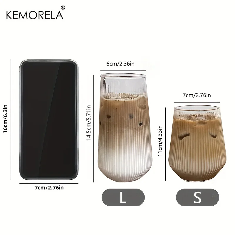 KEMORELA 4/6pcs Vertical Striped Glass Heat-Resistant Glass Water Cup Milk Juice Cup Iced Coffee Summer and Winter Drinking Ware thumbnail 6