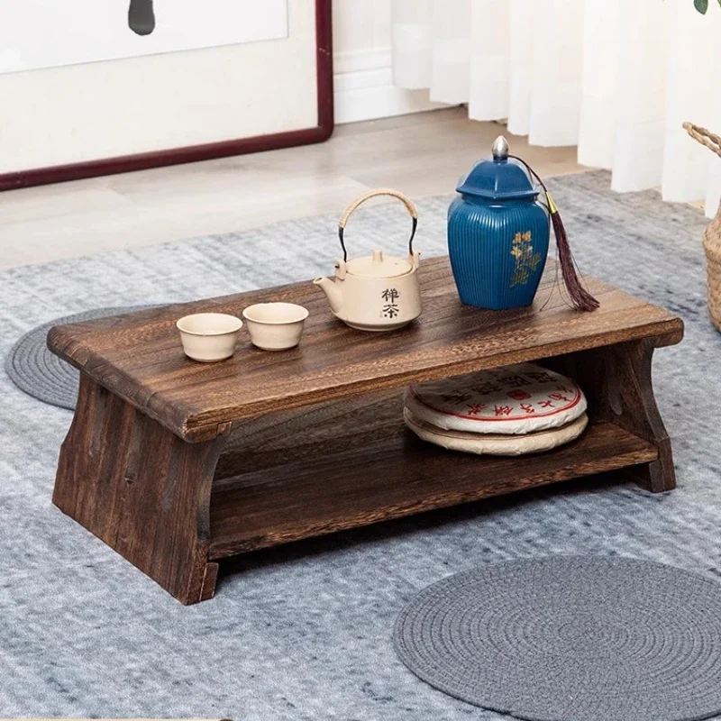 Japanese Tea Table Solid Wood Tatami Coffee Table Low Balcony Tea Stand Zen Style Floor Desk Minimalist Bay Window Furniture thumbnail 4