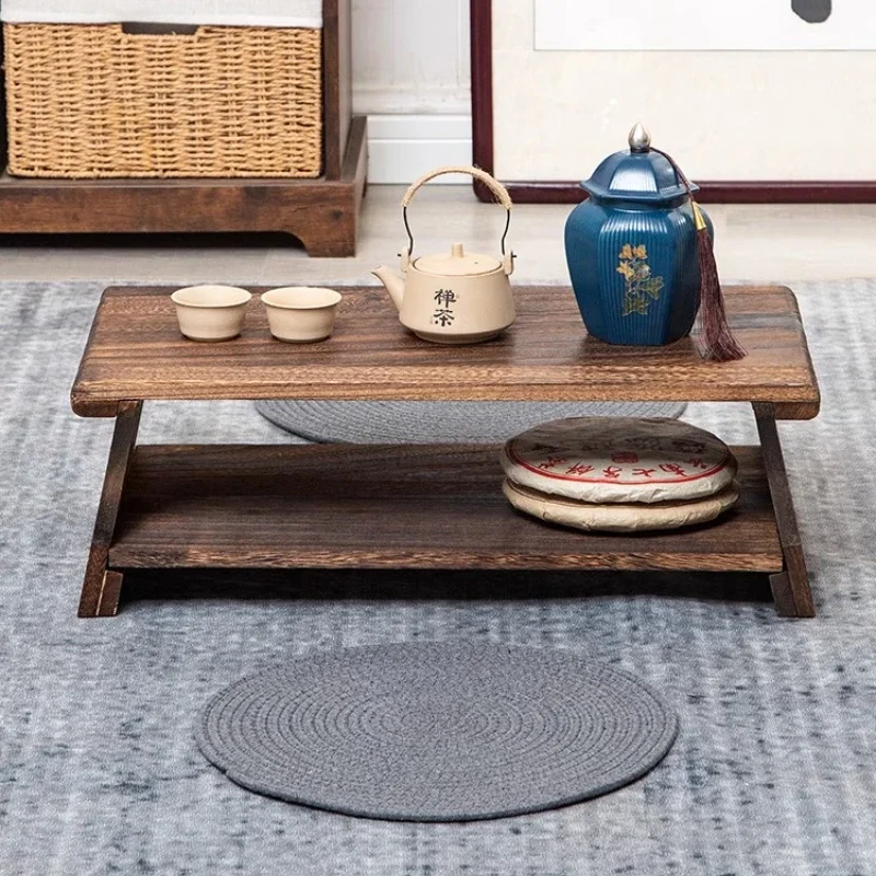 Japanese Tea Table Solid Wood Tatami Coffee Table Low Balcony Tea Stand Zen Style Floor Desk Minimalist Bay Window Furniture thumbnail 2