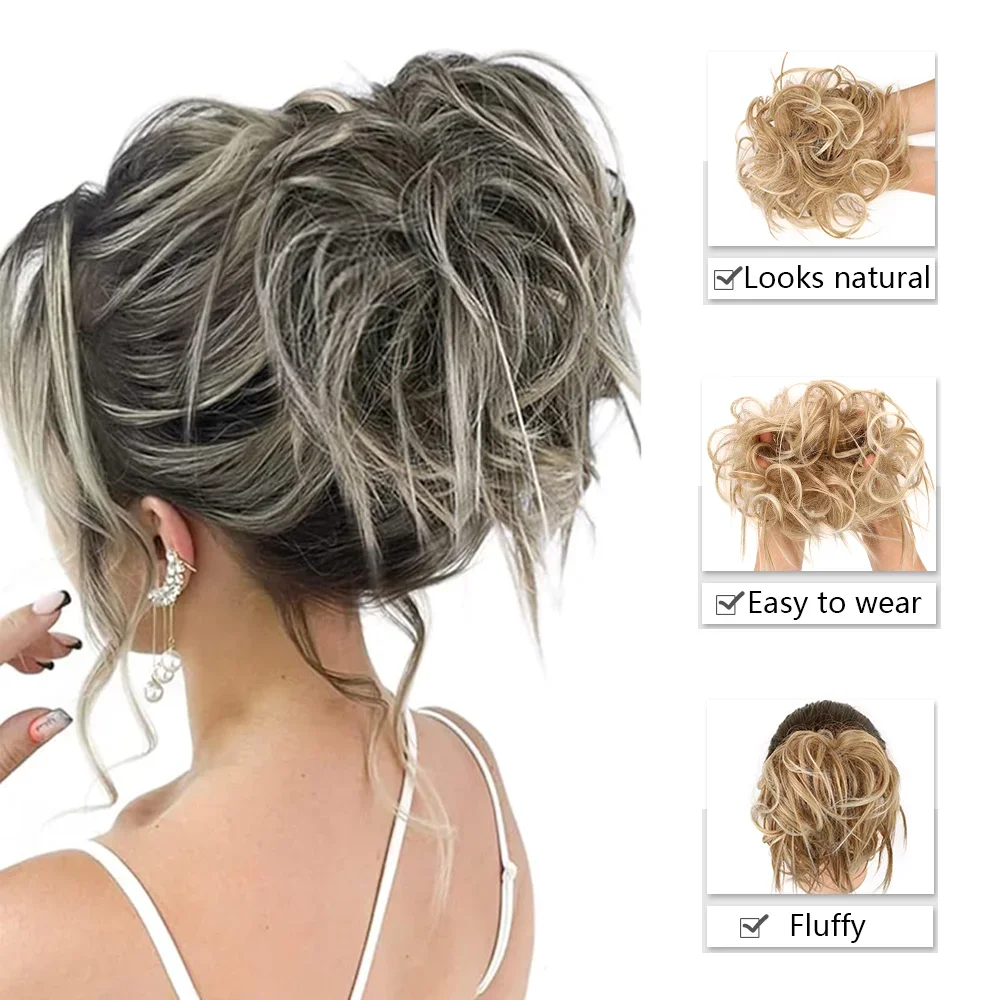 Messy Hair Bun Hair Piece for Women Short Bun Tousled Synthetic Elastic Scrunchies Hairpiece for Women Girls thumbnail 4