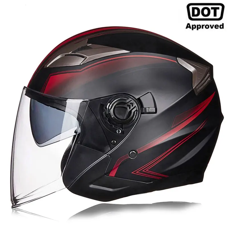 men's Motorcycle helmets casque de moto DOT Approved Open face Double lens helmet Vintage casques man 3/4 casco Removable lining