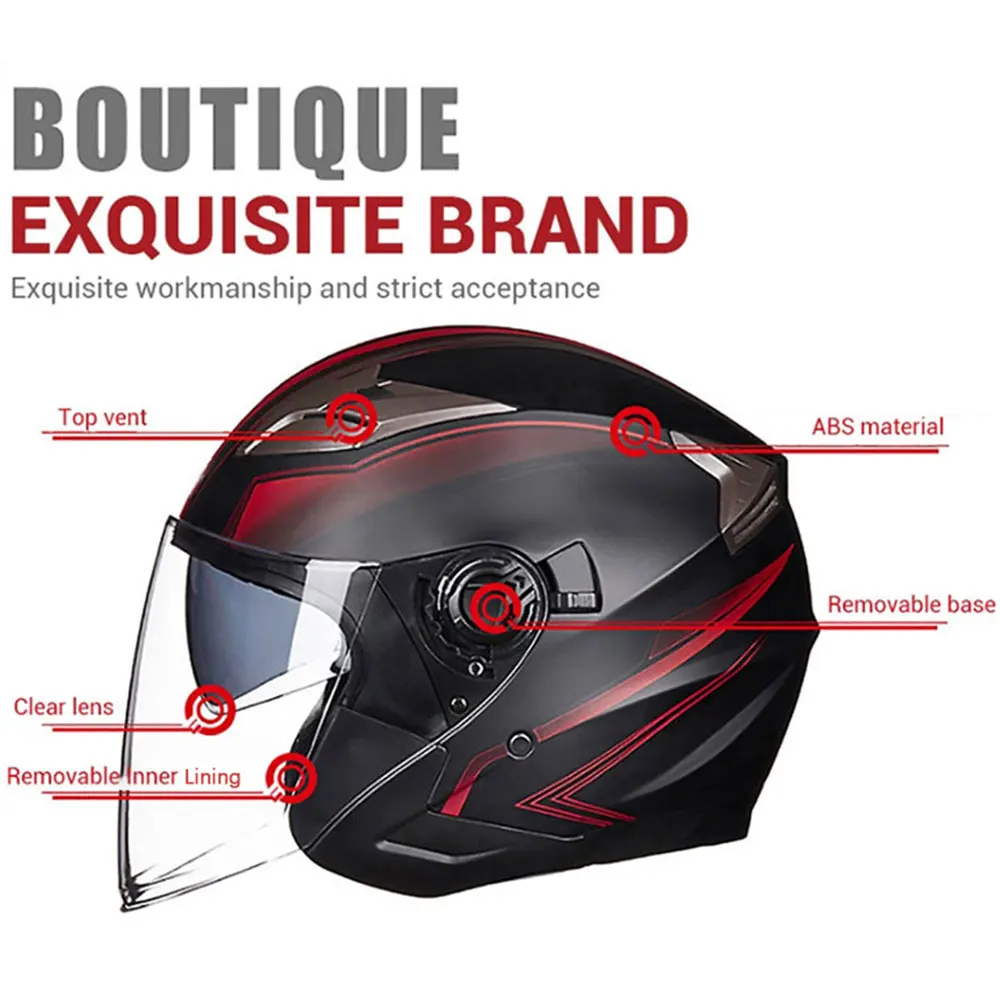 men's Motorcycle helmets casque de moto DOT Approved Open face Double lens helmet Vintage casques man 3/4 casco Removable lining thumbnail 4