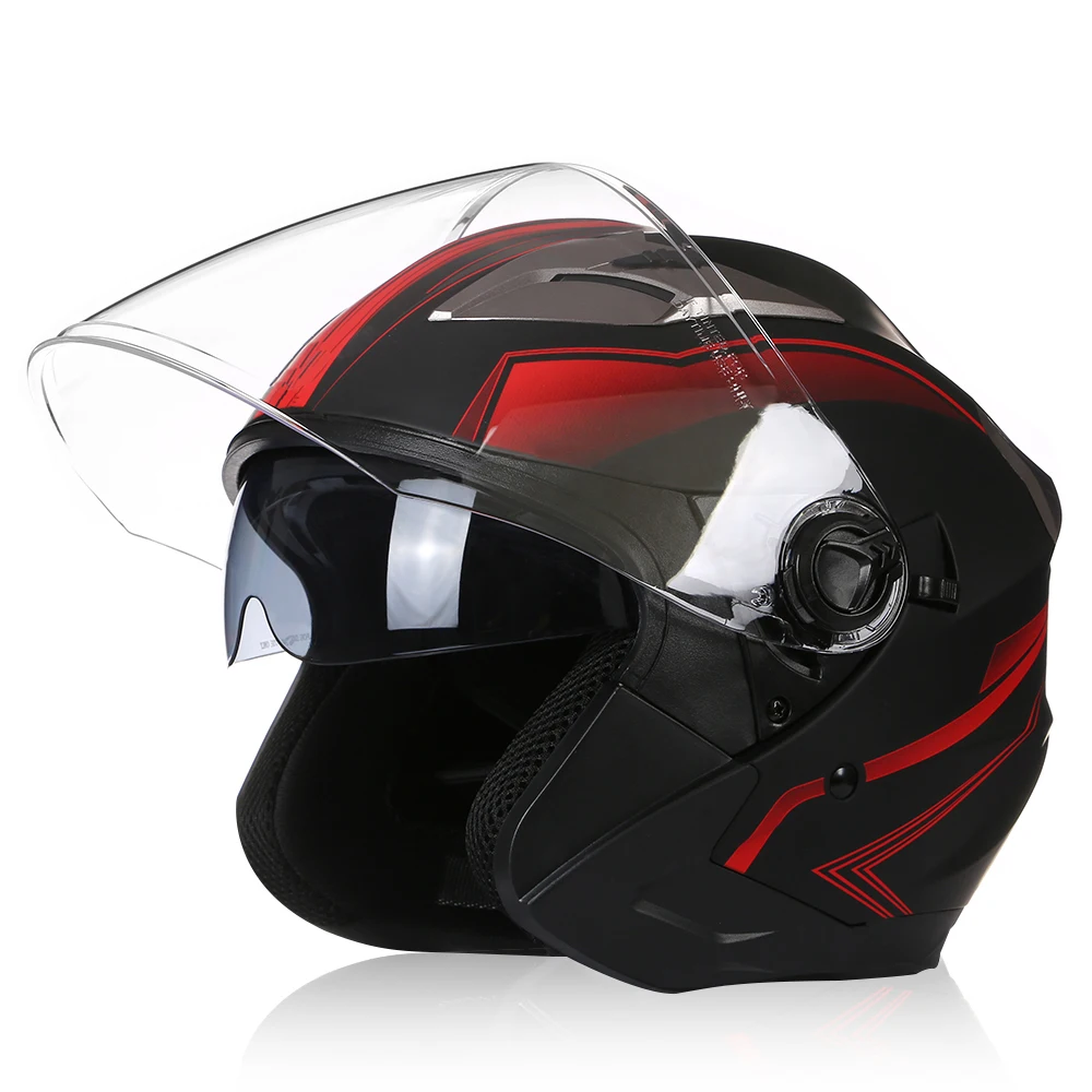 men's Motorcycle helmets casque de moto DOT Approved Open face Double lens helmet Vintage casques man 3/4 casco Removable lining thumbnail 2