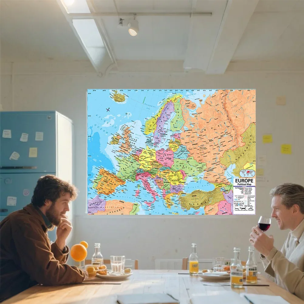 150x100cm/A1/A2 The Europe Map In English with Details Wall Art Poster Painting Travel School Supplies Classroom Home Decoration thumbnail 3