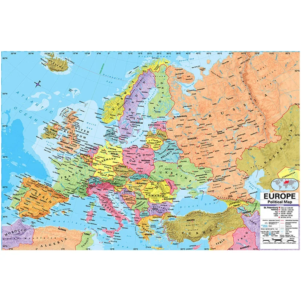 150x100cm/A1/A2 The Europe Map In English with Details Wall Art Poster Painting Travel School Supplies Classroom Home Decoration thumbnail 4